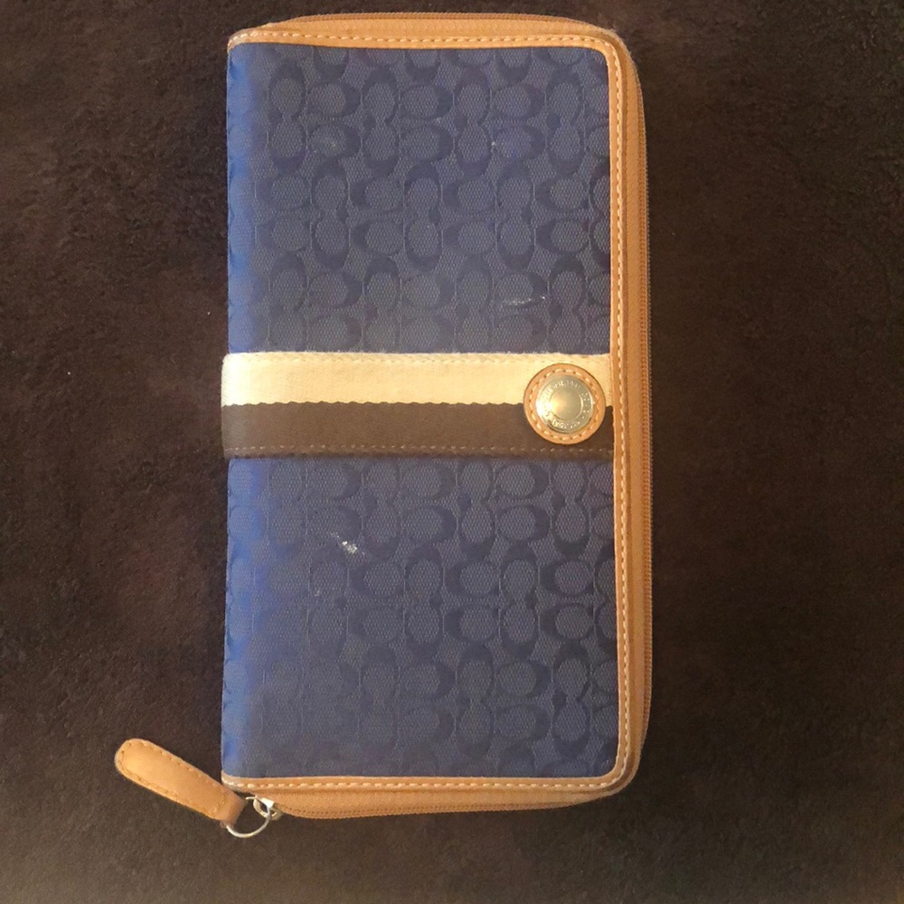 Coach navy blue zip wallet